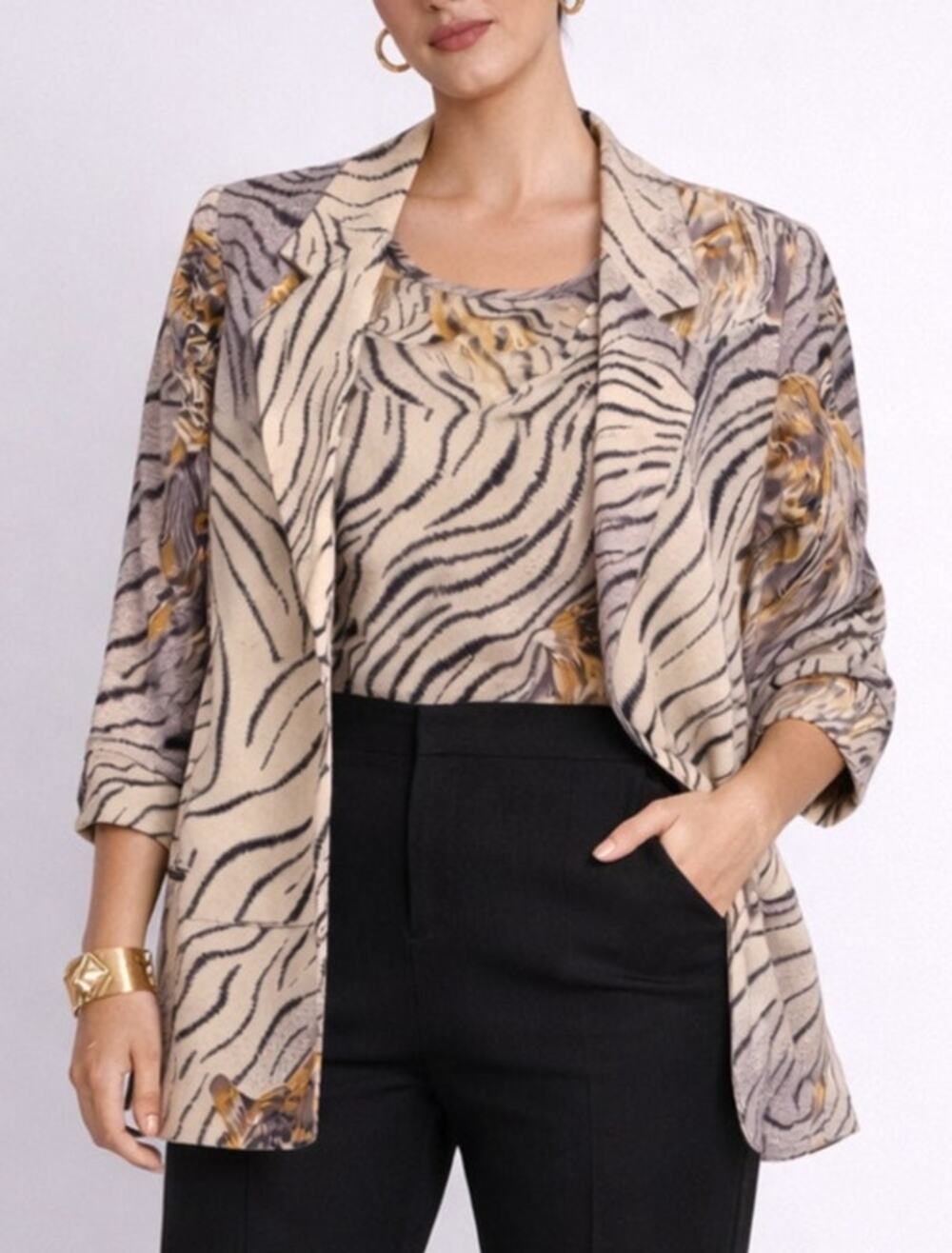 Vintage Regina Porter Silk SET Tiger Print Blazer Jacket & Top S/M Retro Resort